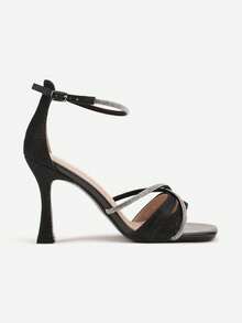 High-Heel Sandals Decorated With Rhinestones - Black - View 3