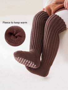 2 Cặp tất dài chống trượt có chấm bi cho trẻ mới biết đi, tất giữ ấm mắt cá chân có cổ tay co giãn dày - Cà phê nâu - Xem 9