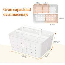 - Cesta de ducha porttil con asa, 2 piezas de plstico para recmara con agujeros, cesta organizadora limpia para bao, universidad, recmara esenciales, color blanco - 1 - Ver 7