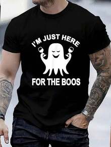 I'm Just Here For The Boos Funny Halloween Ghost Graphic T-Shirt - 100% Cotton Summer Clothes For Men, Perfect For Daily Wear, Hiking, And Travel - Black - View 6