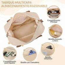 Maleta Deportiva Mujer Impermeable, Bolsa Deportiva Gran Capacidad, Bolsa de Viaje con Compartimento para Zapatos, Bolsa Gym para Hombres y Mujeres, Mochilas deportivas Separado Hmedo y - Beis - Ver 4