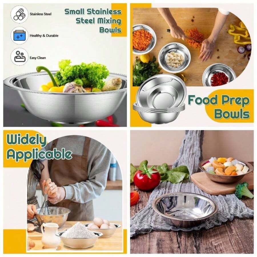 - Juego de 30 cuencos pequeos para mezclar de acero inoxidable, 6.3 pulgadas de ancho, juego de cuencos de preparacin para anidar con base plana para salsas, servir sopa, ensalada, botanas, 3 - 10 - Ver 1