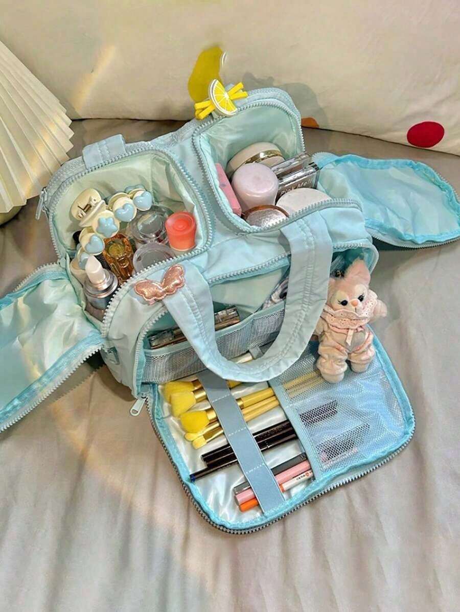 Dual Wide Opening Large Capacity Fluffy Makeup Bag Multifunctional Women's Travel Handbag Portable Toiletry Organizer Travel Essentials Bag School Vacation Holiday Back To School Supplies Travel Bag Women Make Up Bag - Nhiều màu - Xem 1