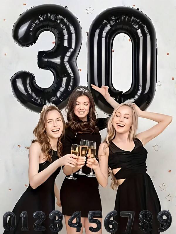 1pc 32/40 Inch Black Solid Color Foil Number Balloon, 0-9 Large Size Polyester Digit Balloons, Decorative Balloons, Reusable, Suitable For Birthday Decoration, Party Decoration, Anniversary, Room Decoration, Wedding Anniversary, Party Supplies