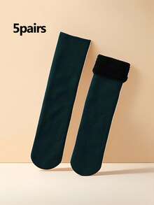 "5 Pairs Of Thick, Cozy Knitted Winter Socks - Mid-Calf, Snow-Resistant With Plush Lining For Men And Women"