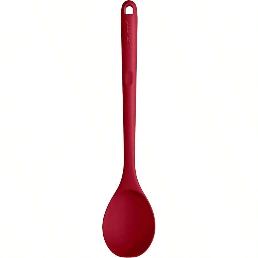 315℃ Heat Resistant Solid Spoon UTaste Long And Large Silicone Kitchen Cooking Spoon  NonScratch Rubber Utensil For Mixing Stirring Serving Scraping In NonStick Cookware Red