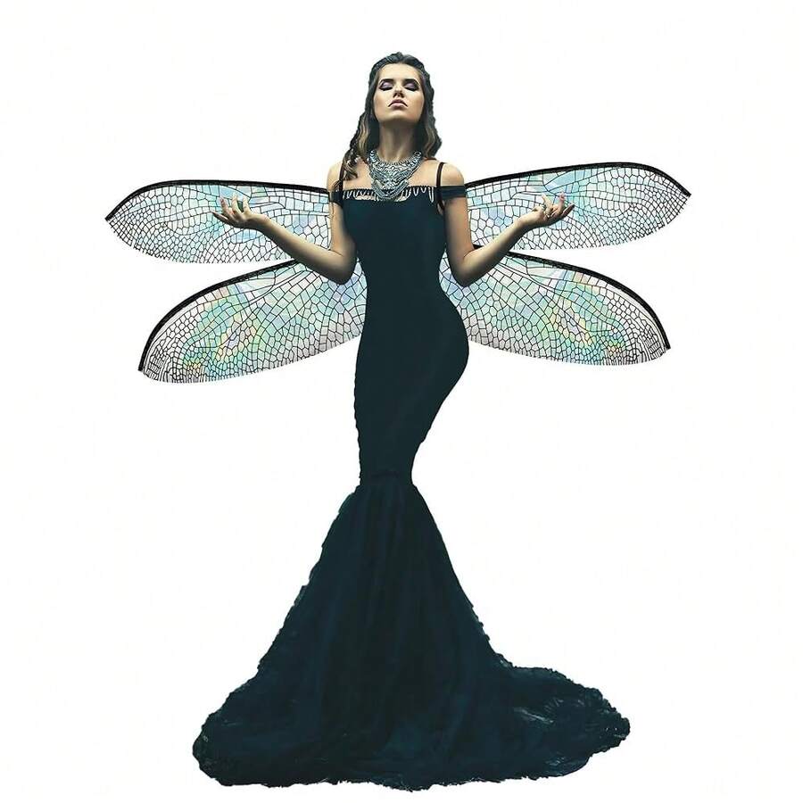 Dragonfly Wings For Adults Halloween Fairy Dragonfly Wings Costume Large Cosplay Dress Up Festive Party Favor{"Color_name":"BlackDazzlingColor"} - 黑色炫彩 - 查看 1