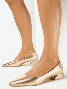 Elegant Pointed Toe Low Heel Pumps - Women's Casual Work/Office Shoes - Champagne - View 2