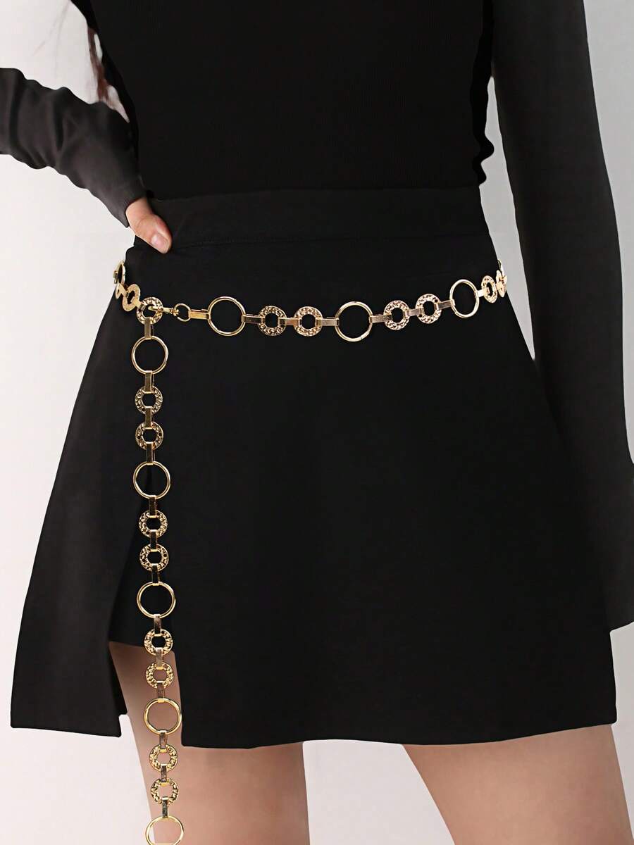 Fashionable Metallic Waist Chain Belt, Versatile Decoration For Dresses, Gold & Silver Color
