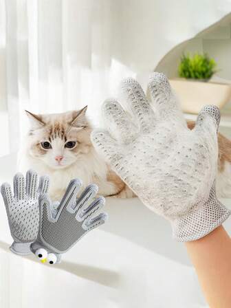 1pc Big Eye Cute Cat Grooming Glove, Double-Sided Pet Bathing & Massage Glove, Cat Hair Removal & Cleaning Tool