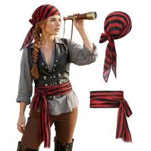 Zando Pirate Accessories Women Men Teens - Pirate Bandana Head Scarf Hat Belt Sash For Halloween Renaissance Themed Cosplay{"Size_name":"OneSize","Color_name":"01RedandBlackStripe"} - 01RedandFBlackstripe - 查看 1