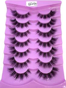 HBZGTLAD 7 对透明茎假睫毛，自然裸色假睫毛，猫眼纤细睫毛，隐形茎条睫毛，浓密蓬松 3D 俄罗斯睫毛延长，可重复使用日常佩戴睫毛练习 - 黑色 - 查看 2