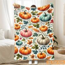 1 Stülange weiche Plüschflanelldecke - Herbst-Ernte-Kürbisse & Herbstblätter in Orange, Pink, Blau, Grün,, Beige - Ganzjahresdecke für Couch, Bett, Camping, Strand - Maschinenwaschbar, gemütliche Wohnkultur Geschenk für Thanksgiving, Weihnachten, Muttertag, Vatertag - zeitgenössische Bettdecke oder dekorativer Akzent, süße Decke, blaue Wurfdecke für Couch, dicke Decke für den Winter, große Decke, dicke Decke