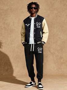 Alltony Herren Herbst/Winter personalisierter Muster Trainingsanzug, Langarm Baseball Jacke mit Tasche, Kapuze und Kordelzug Jogginghose 2-teiliges Set, Kontrast-Farben Lässig Sportoutfit geeignet für Straße, Joggen, Reisen, Outdoor, Pendeln, Camping, Urlaub