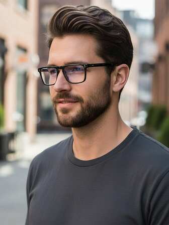 Men's Square Frame Glasses, Transparent Lenses, Anti-Blue Light, Suitable For Casual Style