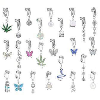8pcs Fake Belly Button Clip Without Punching, Belly Button Buckle, Navel Nail, Non Perforated Body Accessory (Style Random)