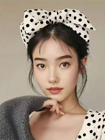 1pc Polka Dot Bohemian Polyester Headband, Sweet & Versatile Hair Accessory, Fresh & Elegant Oversized Bow Hair Hoop ,Beauty ,Hair Band ,Diadema