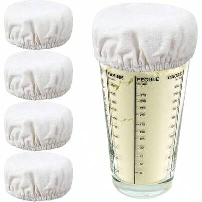 5PCS Cotton Sourdough Jar Cover, 4inch Reusable Sourdough Starter Cloth Cotton Covers Sourdough Starter Container Breathable Elastic Jar Cover 3 - 4 Inch Jar Mouth