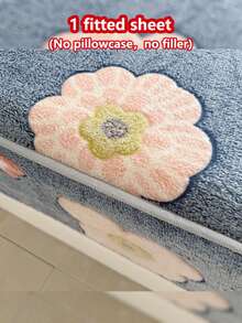 1pc Thick, Soft & Breathable Snowflake Printed Fitted Mattress Cover (Single Fitted Sheet), Warm-To-The-Touch, Moisture-Wicking, Non-Slip, Easy To Remove And Machine Washable, Suitable For All Seasons, 28cm Height - Blue Flower Language - View 7