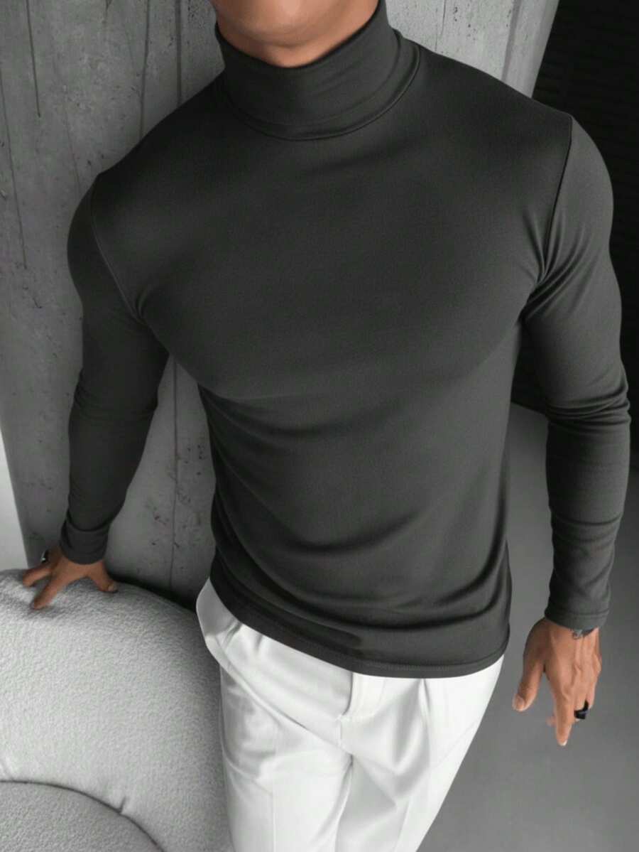 Maglietta a mezza collo alto da uomo, manica lunga, casual, adatta per uso quotidiano e pendolarismo