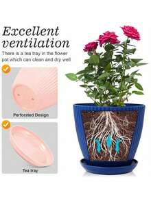 6.Inch Indoor Planter Pots, Plastic Flower Pots With Drainage Hole And Tray Saucer, 6 Pack Outdoor Planters Garden Plants Flowers Succulents, Multicolor Set Multicolor - 彩色 - 查看 3