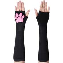 Nydotd Cat Paw Pad Mittens Gloves Kawaii Pink 3D Claw Fingerless Cute Cat Cosplay Gloves Sleeve For Girls Party{"Color_name":"Black","Size_name":"Long"} - Đen - Xem 7