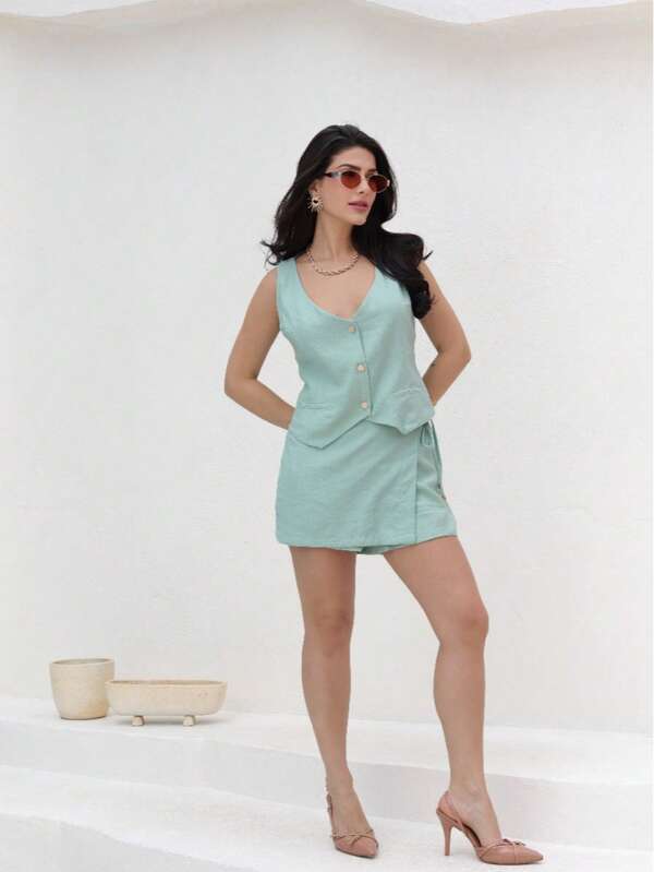 CONJUNTO COLETE SHORTS ALFAIATARIA CHIC ELEGANTE CONTEMPORÂNEO