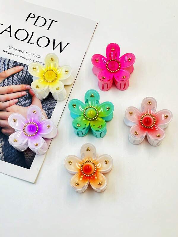 1 pieza/3 piezas/6 piezas Pinza de pelo de plástico ABS con estampado floral, nuevo lanzamiento 2025 para playa, viaje, fiesta, vacaciones, vuelta al colegio, accesorios de pelo dulces y frescos, elegantes pinzas de pelo, pasador de pelo de invierno