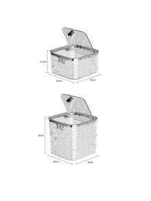 1 Piece Mini Plastic Trash Can With Sliding Lid, Small Desktop Waste Bin For Home, Office, Kitchen, Vanity, Bedroom, Bathroom (Transparent) Luxury Desktop Trash Can With Pop-Up Lid And Glacier Pattern