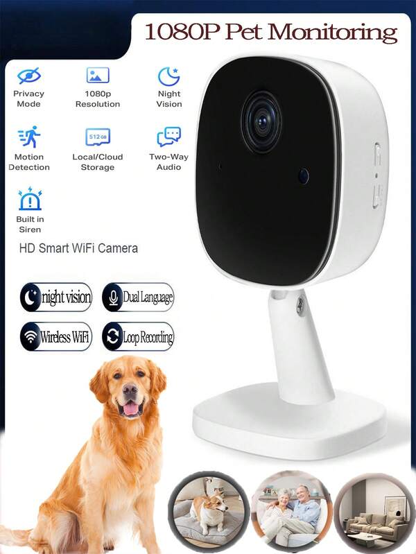 1080P Pet/Baby Monitor Indoor Security Camera With Motion Detection, Two-Way Audio Alarm, Night Vision, Cloud Storage And SD Card Storage Home Security And Pet Camera - 1 Camera