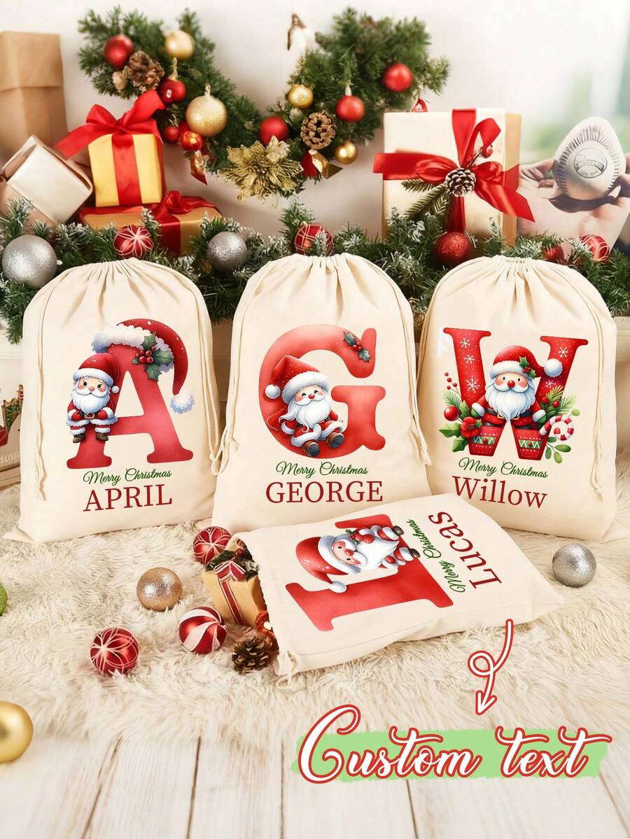 Personalized Santa Claus Gift Bag, Customizable With Name And Initial, Christmas Gift Bag, Christmas Toy Bag, Christmas Present Bag, Suitable For Men, Women, Children And Adults - Multicolor - View 1