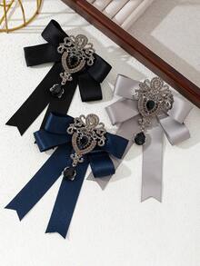 1 件优雅手工布艺丝带蝴蝶结胸针，闪亮合金宫廷徽章，优雅女士胸针，珠宝翻领别针，适合日常佩戴，适合场合的礼物 - 經典 - 查看 4