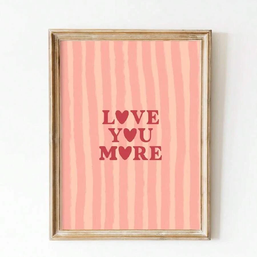 1 件，墙面艺术，名言海报，爱你更多艺术印刷品，心形条纹少女帆布画，独特创意的墙面美学装饰，客厅和卧室的完美装饰，无框 - 彩色 - 查看 1