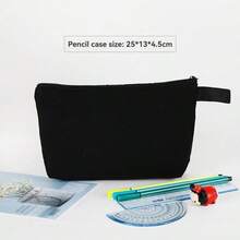1pc Colorful Canvas Pencil Case, Zipper Style Hand-Held Makeup Bag, Organizing And Storing Stationery Bag, Multi-Color Pencil Case, Hand-Held Bag, Cosmetics Storage Hand-Held Canvas Bag, Simple And Portable,The Color Of The Handle Is Random