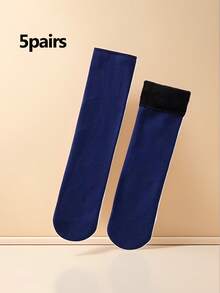 "5 Pairs Of Thick, Cozy Knitted Winter Socks - Mid-Calf, Snow-Resistant With Plush Lining For Men And Women"