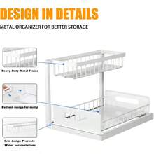 DEVA Bathroom Organizer High Duty Metal Under Sink Organizer And Storage 2 Tiers PullOut Under Sink Organizer And Storage For Sink Kitchen Cabinet Laundry White - White - View 3