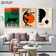 1/3 件吹奏爵士男士卡通风格油画、帆布画、墙壁艺术装饰、现代乐器、钢琴吉他、写实艺术版画、海报、图片、房间装饰、走廊、书房、卧室墙壁装饰、秋季装饰（无框架） - 彩色 - 查看 3