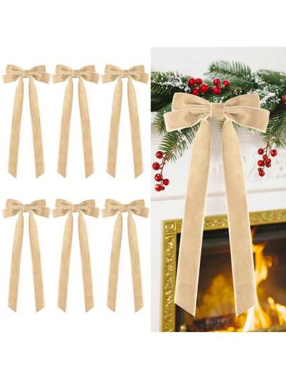 1 pieza/6 piezas Lazo grande de Navidad, Lazo para regalo, Adecuado para decoración de corona, Colgantes de árbol de Navidad, Decoración de barandilla, Decoración de chimenea, Regalos de Navidad