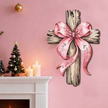 1pc Christian Wooden Sign - Pink Bow Room Decor, Bow Bible Verse Decoration, Inspirational Christian Gift (For Women), 12*8 Inches - Multicolor - View 11