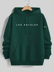 Men's Autumn/Winter Minimalist Hoodie | Los Angeles Vibe, Long Sleeve Top - Green - View 5