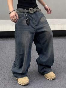 Men's Fashionable Y2K Streetwear Casual Denim Jeans - Medium Wash - View 3