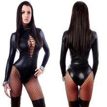 Women Sexy Leather Lingerie Bodysuits Erotic Leotard Club Latex Costume{"Size_name":"Medium","Color_name":"Black"} - Black - 查看 1
