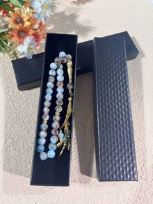 New 33 Beads Large Flower Pearl 3-Strand Glass Prayer Beads Tasbih Bracelet, Muslim Prayer Beads