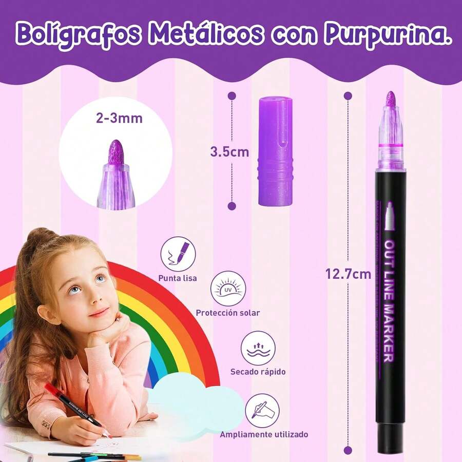 48 Colores Marcadores Acrílicos de Doble Línea, Bolígrafos Metálicos para Plumones - Sirena-24 piezas - Ver 1