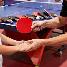 Set di racchette da ping pong con due racchette e tre palline, manico lungo, racchetta orizzontale, gomma anteriore e posteriore ad alta elasticità - Rosso - Visualizzare 5