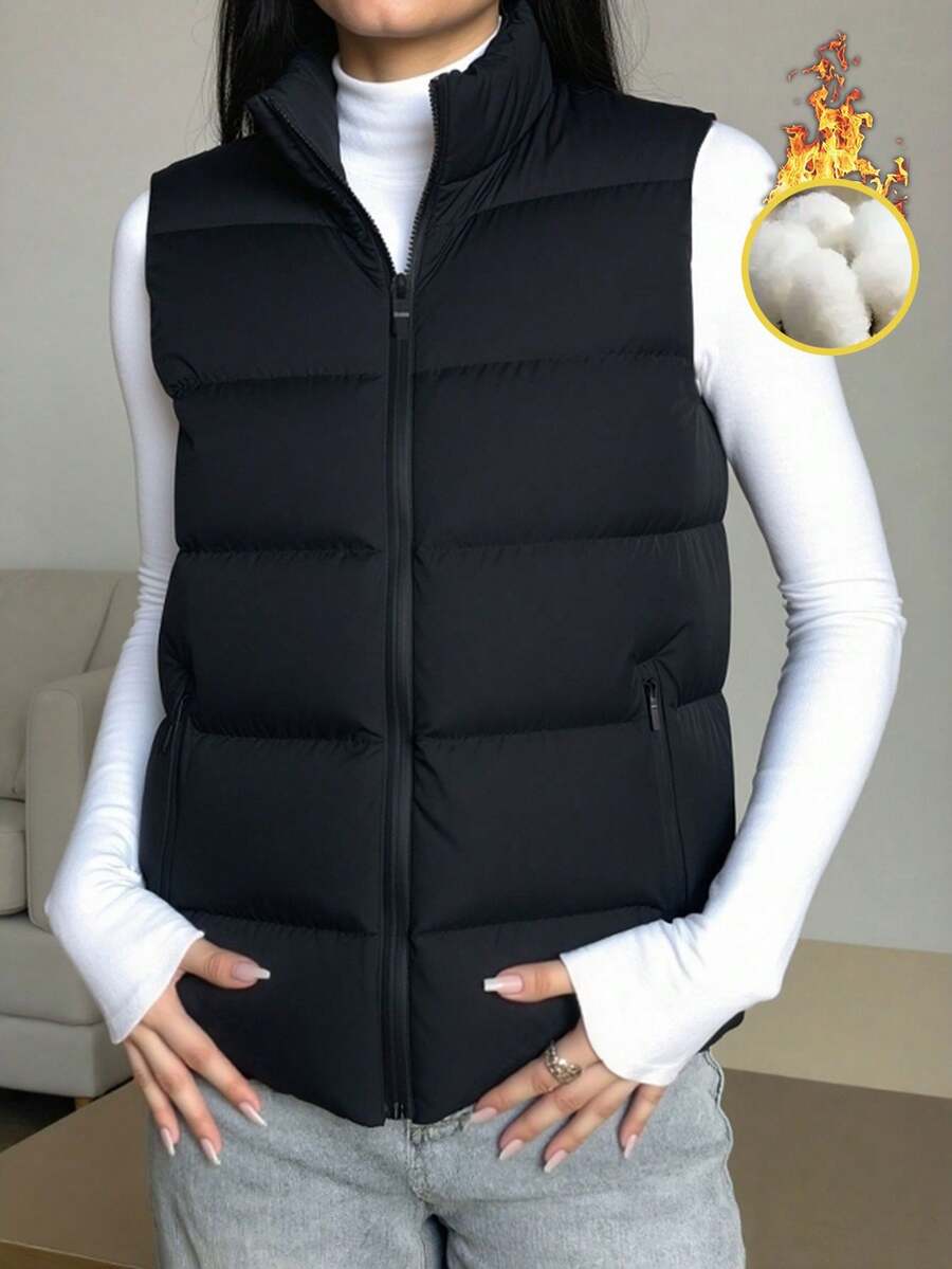 Damen Daunenweste Herbst Winter ärmelloser Jacke, schwarze warme gesteppte Jacke, leichte Mode Oberbekleidung für lässige Streetwear Layering, Fleece