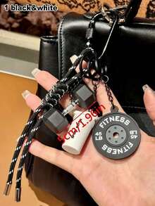 Design Contrasting Color Sports Style Barbell & Dumbbell Pendant, Fitness Accessory Fitness-Inspired Keychains Lanyard, Fitness Barbell & Dumbbell Keychains Charms, Gym Barbell Dumbbell Board Bottle Pendant, Backpack Charm, Exercise Workout Keychain, - 彩色 - 查看 10