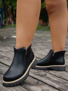 秋冬季女士宽楦鞋、女士时尚靴、女士踝靴和短靴、女士宽筒踝靴（宽楦） - 黑色 - 查看 4