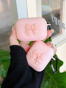 蝴蝶结耳机盒，带 1 个耳机挂钩支架，哑光粉色蓝牙耳机盒，兼容 Apple、Pro 3、4 - 粉色 - 查看 9