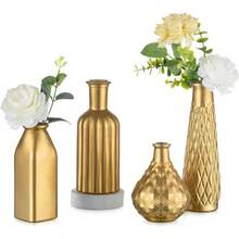 - Jarrn de vidrio dorado de 8 jarrones pequeos para flores a granel, botellas clsico para centros de mesa de boda para decoracin de mesas, decoracin decorativa para centro de mesa del hogar - 4 + Dorado - Ver 2